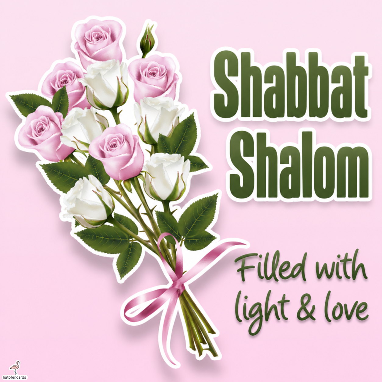 Shabbat Shalom Card with Roses – Filled with Light & Love