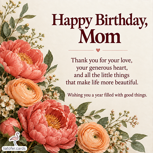 Happy Birthday Mom – Elegant Coral Floral Card