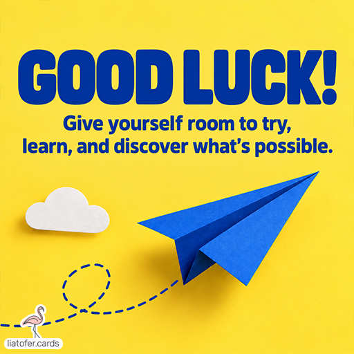 Good Luck – Card with Paper Airplane and Space to Try and Learn